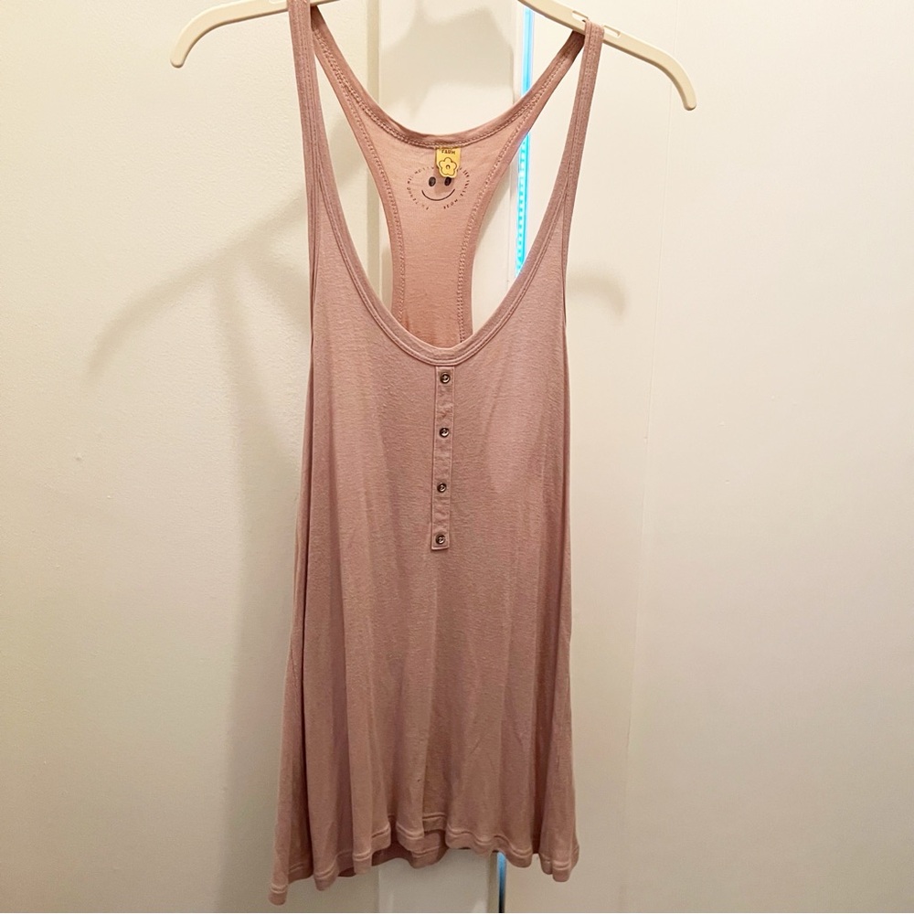 Farm Rio Pink Racerback Casual Tank Top Button Front‎